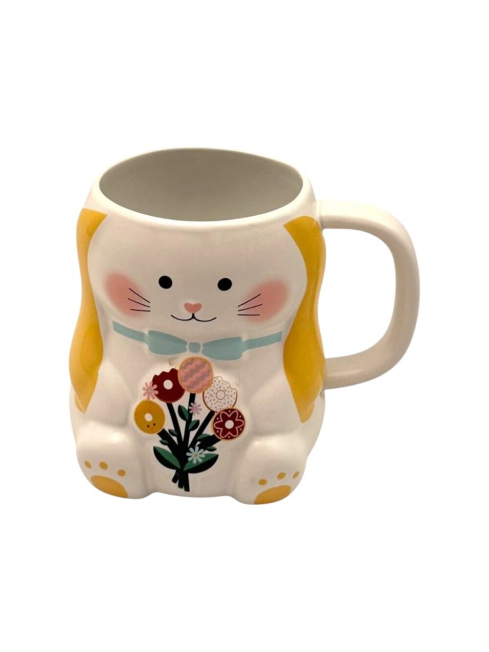 Tim Horton Bunny Rabbit Mug 4.5in White Yellow Floral Figural Ceramic Coffee Cup